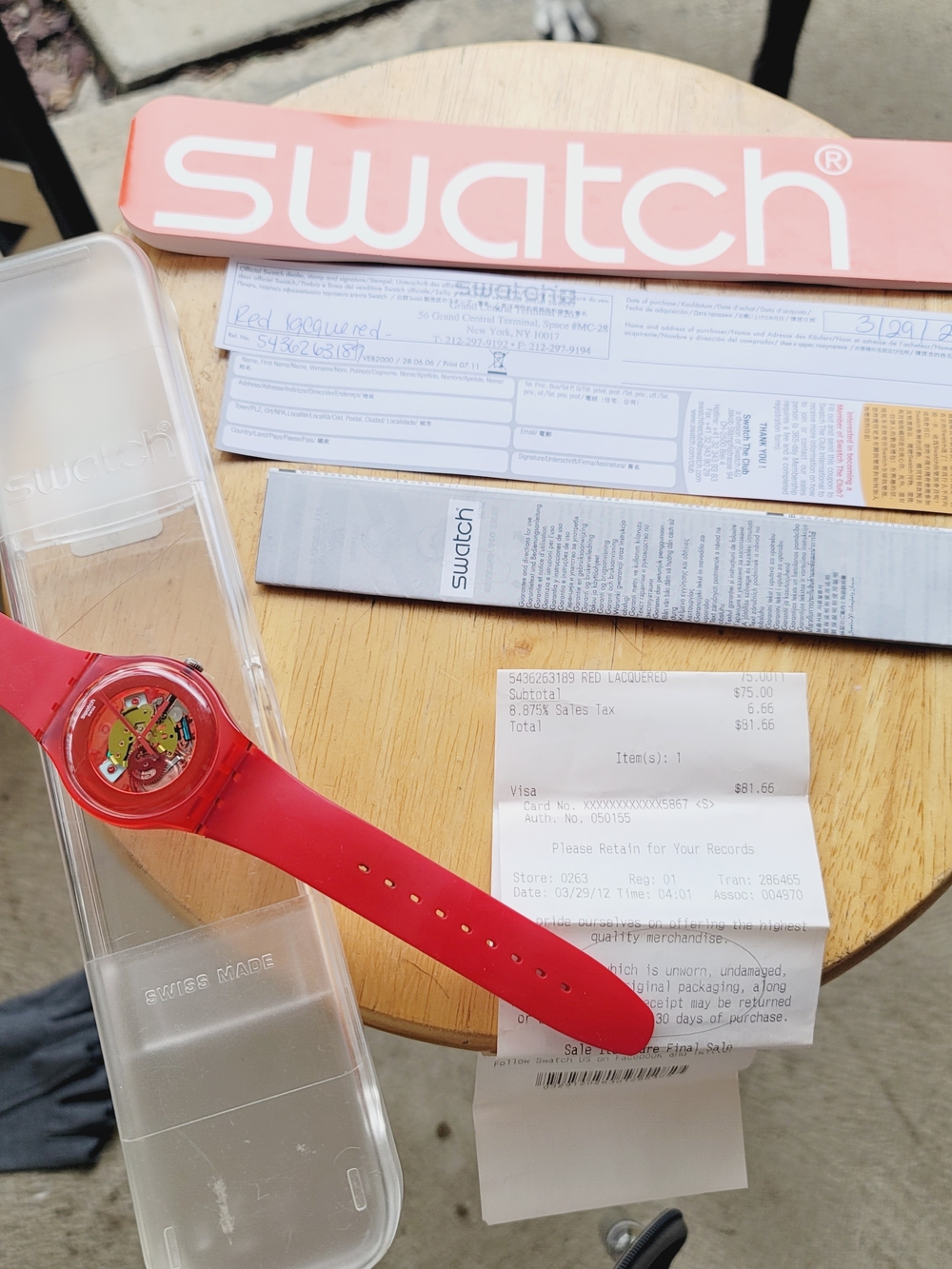 Vintage Swatch Red Lacquered Silicone Strap Watch Full Collector Set
